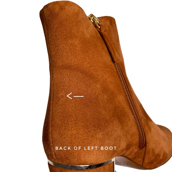 Sezane Lea Camel Brown Suede & Gold Ankle Zipper Boots - Picture 8 of 12
